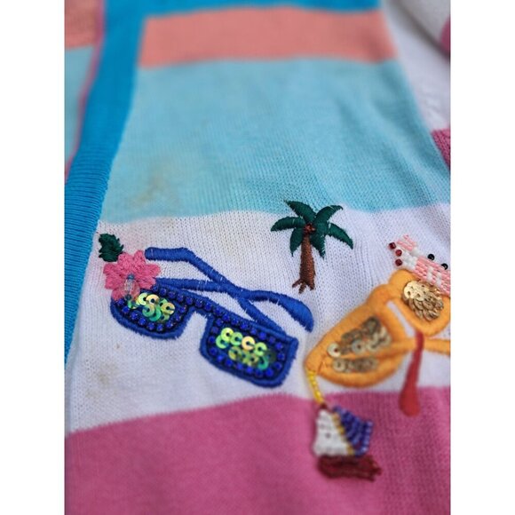 Just B Bright Cardigan Sweater S Sequin Sunglasses Embroidered Summer *read - Picture 5 of 5